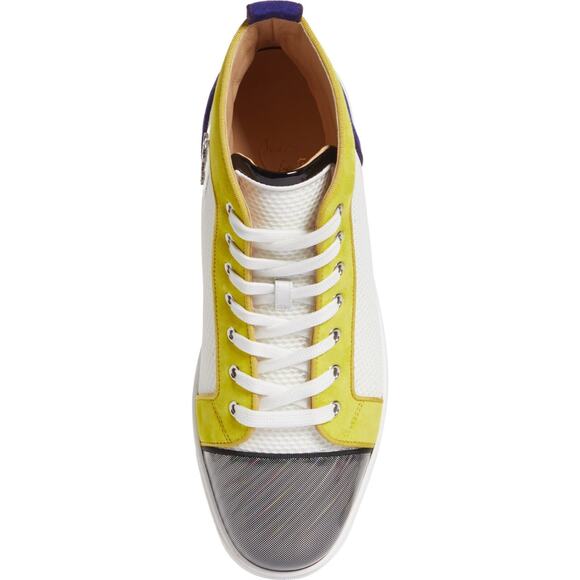Christian Louboutin Mens Louis Orlato Flat White Yellow High Top Sneaker 42 9 - Picture 6 of 12